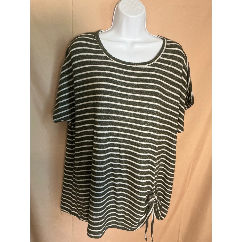 Lavish Plus Striped Top Womens 2XL Green White Excellent Side Cinch MY30750X